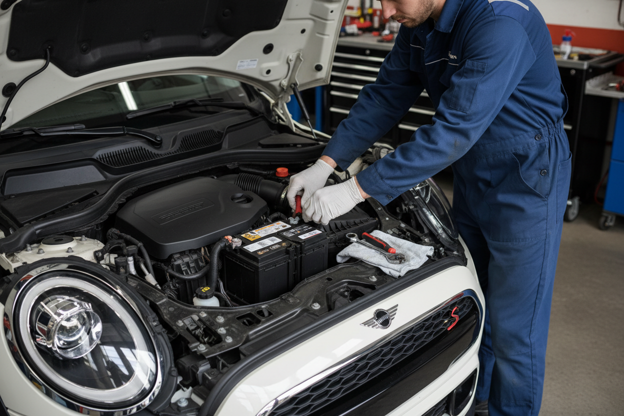 man replacing battery in mini f56